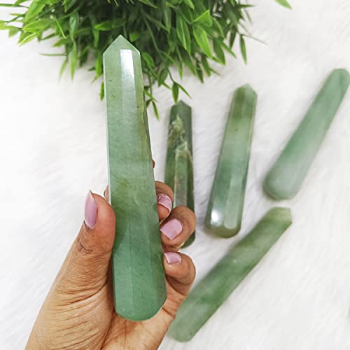 Image of Green Aventurine Crystal Wand for Reiki Healing 50-100 Gm | Natural Crystals Stone Wand for Vastu Meditation Massager Tool
