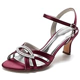 [Característica] Zapatos de novia de boda de tacón bajo satén sandalias con correa en el tobillo punta abierta para mujer, plantilla suave y cómoda, suela duradera y antigoma, deja que cada paso sea relajado y cómodo