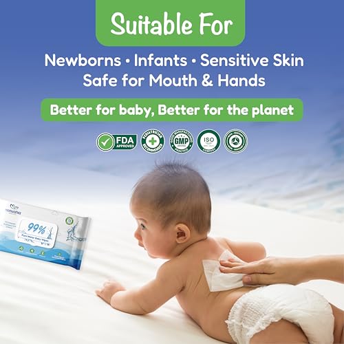 Image of Pure Water Baby Wipes (Pack of 72) | 99% Pure Water | With Chamomile Extract, Olive Oil & Vitamin E | Plant-Based, Biodegradable & Unscented | Safe for Newborns