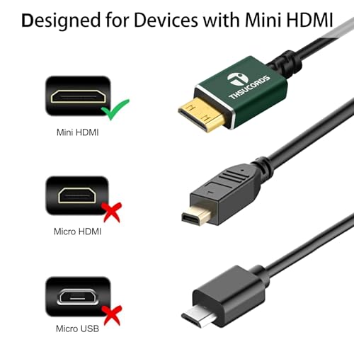 Thsucords Mini HDMI à HDMI câble 3.3FT(1M), Ultra Mince & Flexible HDMI Mini Prise en charge des câbles 3D/4K@60Hz/18gbps/2160P/1080P