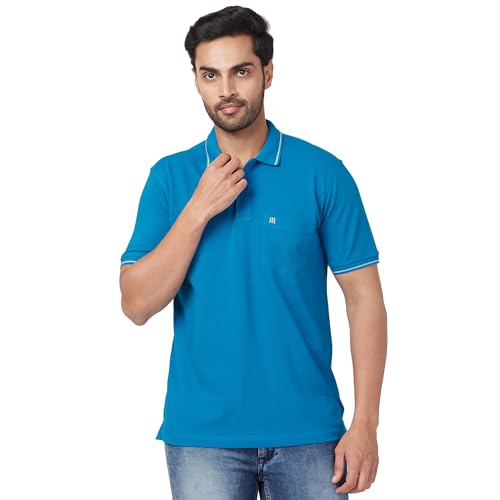 Image of Raymond Men's Modern Fit Solid Pattern Pure Cotton Half Sleeve Polo Neck Casual T-Shirt