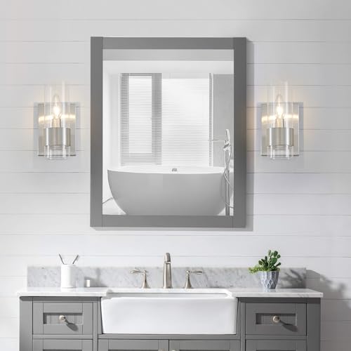 Image of WUZUPS Set of 2 1-Light Bathroom Wall Light Fixture Over Mirror Flat Class Shade Morden Vanity Scones for Bathroom Bedroom Living Room, E12 Base, Brushed Nickel