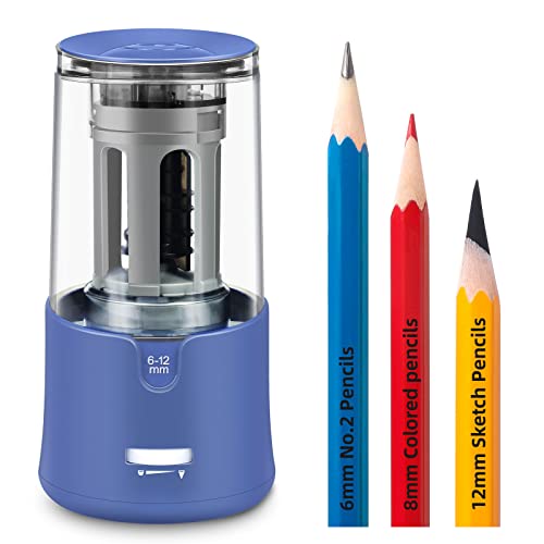 Electric Pencil Sharpener, Super Sharp Pencil Sharpener for Colored Pencils, Auto Stop, Fast Sharpen Pencil Sharpener Plug in for 6-12mm No.2/Colored/Sketch Pencils, Suit for School, Office (Blue)