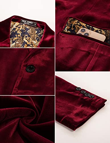 Men's Floral Tuxedo Suit Jacket Premium Slim Fit Velvet Blazer Wine S #TOP4