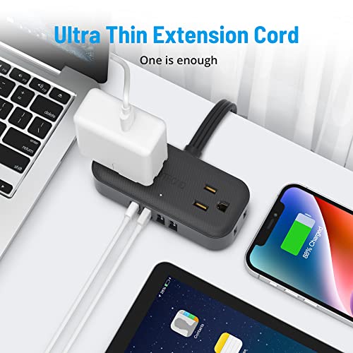 Flat Plug Extension Cord, Trond 5 Ft Ultra Thin Power Strip With 3 Usb A And 1 Usb C Ports, 4 Widely Spaced Outlets, Slim Desktop Charging Station For Cruise Ship, Travel, Home, Dorm Essentials, Black #TOP4