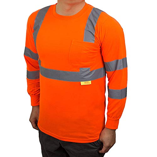 NY Hi-Viz Workwear L9091 Class 3 High Vis Reflective Long Sleeve ANSI Safety Shirt (Large, Orange)