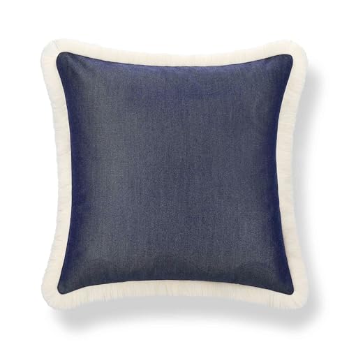 Hofdeco Premium Coastal Hampton Outdoor Performance Throw Pillow Cover Only, 22"x22" Water Repellent, UV and Fade Resistant for Backyard, Couch, Poolside, Indigo Blue Woven Solid by Hofdeco Premium - Used condition - Image 4