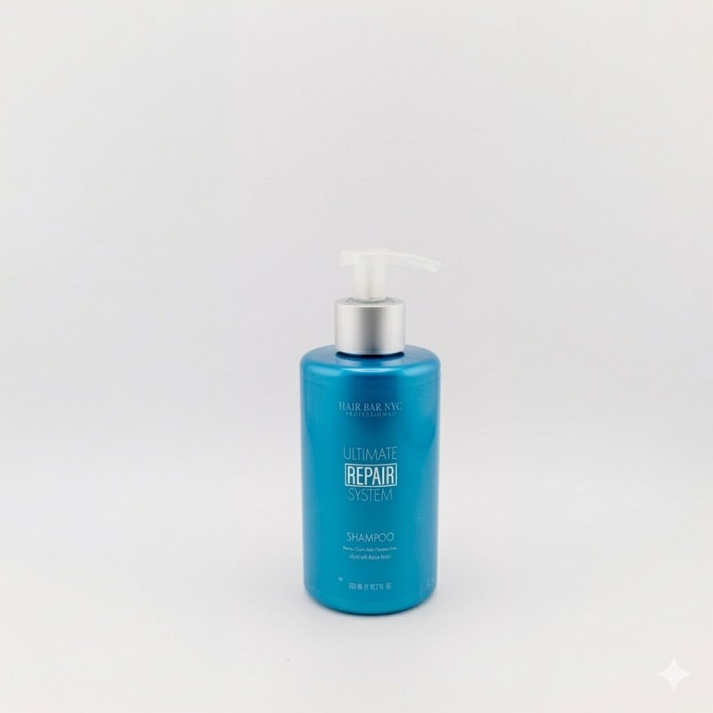 Hair Bar NYC Ultimate Repair System Shampoo (300ml / 10.2 Fl oz) - Strengthens and Revitalizes Hair, Enriched with Keratin and Natural Oils for Deep Nourishment and Hydration, Ideal for Damaged Hair