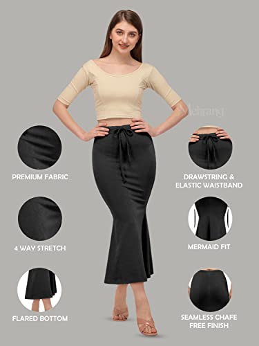 Mehrang Stretchable Saree Shapewear Petticoat for Women, Cotton Blended,Petticoat,Skirts for Women,Shape Wear Dress for Saree Black