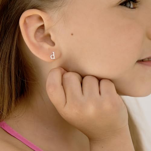 925 Sterling Silver Polished Initial Letter Screw Back Earrings For Little Girls & Preteens - Casual Initial Earrings For a Young Girls Birthday Event - Small Earrings For Girls3