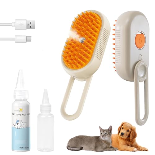 4-in1 Cat Steam Brush for Shedding & Grooming, Spray Hair Removal...