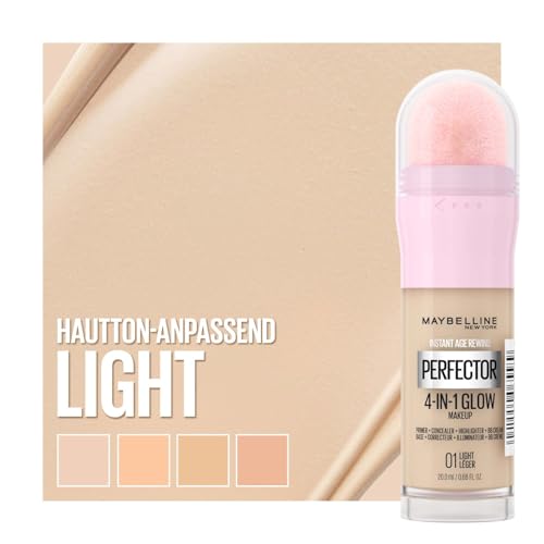 Maybelline New York 4-in-1 Make Up mit Concealer, BB Cream, Highlighter und Primer, für einen perfekten Teint, Foundation mit leichter Deckkraft, Instant Perfector Glow, Nr. 01 Light, 20 ml – Bild 3