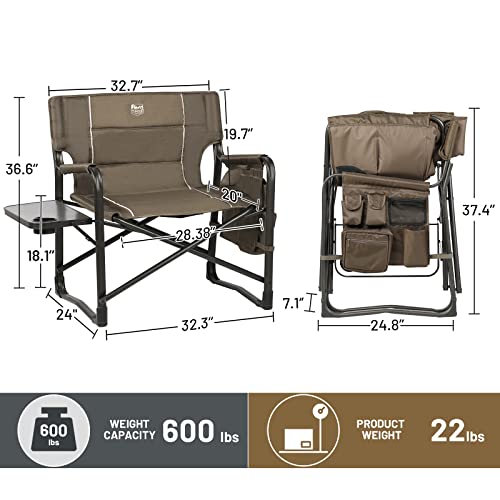 Timber Ridge Xxl Upgraded Oversized Directors Chairs With Foldable Side Table, Detachable Side Pocket, Heavy Duty Folding Camping Chair Up To 600 Lbs Weight Capacity (Brown) Ideal Gift #TOP2