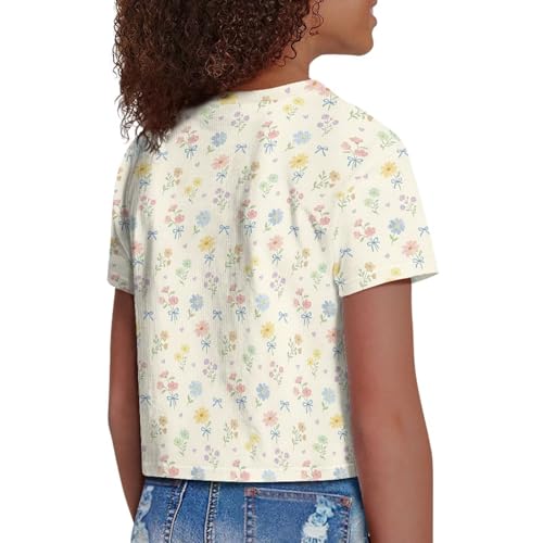 Image of Girls Fashion Crewneck Tee Shirts Casual Short Sleeve Crop Top Summer Outfits 5-14 Year