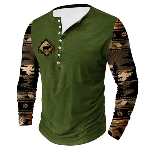 Men Western Shirts Long Sleeve Aztec Henley Shirt Country Cowboy Slim Fit T Shirt Ethnic Style Pullover Top2