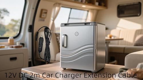Image of 12V DC 2m Car Charger Extension Cable for Cool Box /Mini Fridge, 2 Pin Plug Replacement Power Cord, for Portable Equipment Power Supply Cable (with Storage Buckle)