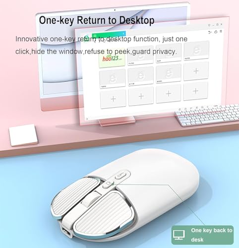 Image of KINGSTER Wireless Bluetooth Rechargeable Mouse - Silent Click, Dual Mode (BT 5.2 + 2.4GHz), Adjustable DPI (800 /1200 /1600), Ergonomic Design - for Laptop, PC, Mac (White & Multi-Color) (Glossy White)