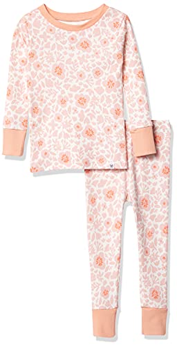 HonestBaby Baby Kids Organic Cotton 2-Piece Snug Fit Pajama Set, Peach Skin Papercut Floral, 5T