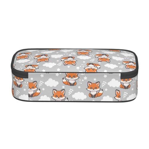 Image of Cute Baby Fox Large Pencil Case With Zipper Compartments Stationery Pencil Bag For Kids Teens Students School Supplies