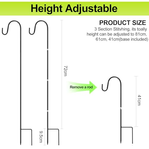 GUKULIVEL Schäferhaken Garten – 2er Set Gartenstecker Metall 81 cm höhenverstellbar, Erdspieße Metall für Laternenhalter, Blumenampel Halterung, Grablichter, Metallstangen Garten Deko Zubehör