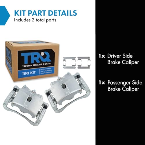 Image of TRQ Driver and Passenger Side Brake Caliper Set Caliper Brackets Hardware Compatible with 99-04 Chevrolet Silverado 1500 01-10 Silverado 2500 HD 03-06 Express 2500 Van 7300LB GVW 99-04