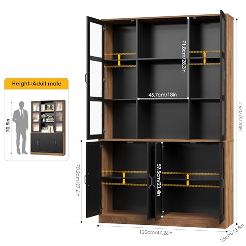 Image of FINETONES 71 inchH Black Bookcase with Doors, Double Wide Bookshelf and Bookcase with Doors, Large Bookshelves Storage Cabinet with 13 Compartments, Tall Storage Cabinet Display Organizer for Living Room