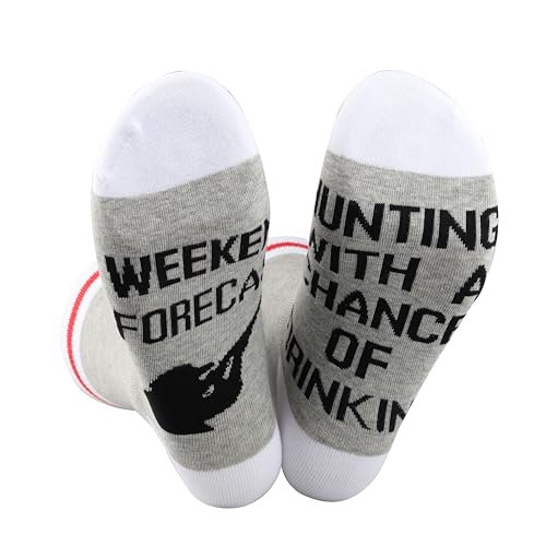 JTOUK Hunter Gift Weekend Forecast Hunting With A Chance Of Drinking Socks Calcetines de caza para papá y hombre, Forecast Hunting Socks EU, Altoa única