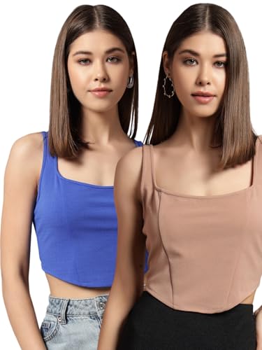 Image of Trend Arrest.ed Women's Stretchable Corset Style Crop Top | Square Neck Sleeveless Zipper Back Body-Hugging Fit | Casual