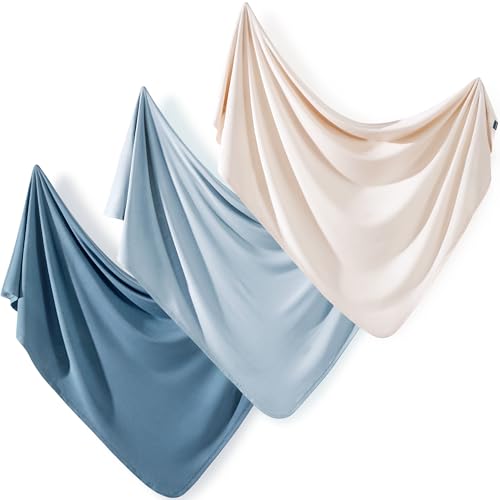 GRSSDER 3 Pack Newborn Swaddle Blanket Ultra Soft Stretchy Jersey Knit Extra Large Size 33 x 44 Receiving Blankets for Easy Swaddling Baby Snug and Cozy Comfortable and Lightweight for All Seasons