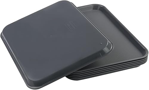 Miniatura 7 de Bandejas de plástico más grandes para servir restaurantes de comida rápida, color gris oscuro, 6 paquetes
