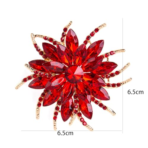 Image of Large Crystal Flower Brooch Pin for Women Red purple pink green Rhinestone Flower Lapel Pin Wedding Party Birthday Dance Banquet Dress Suit Ceremony Clothes Hat Bag Accessories Jewelry