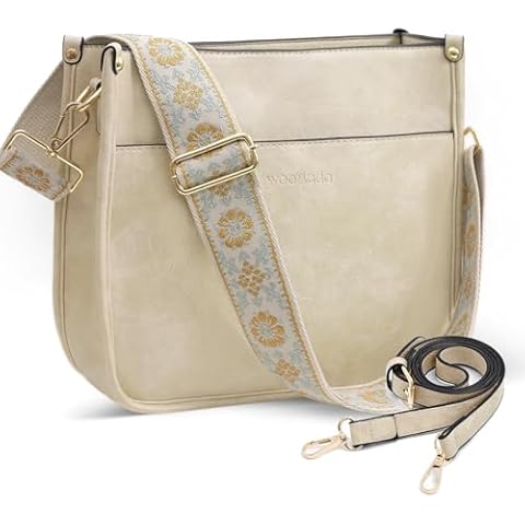 WOOMADA Crossbody Bags for Women Vegan Leather Hobo Handbag Trendy Shoulder Bag with 2 Adjustable Strap(1pc-beige) Cover
