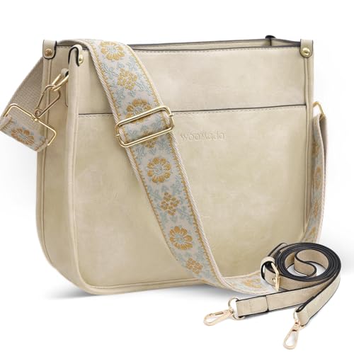 Image of WOOMADA Crossbody Bags for Women Vegan Leather Hobo Handbag Trendy Shoulder Bag with 2 Adjustable Strap(1pc-beige)