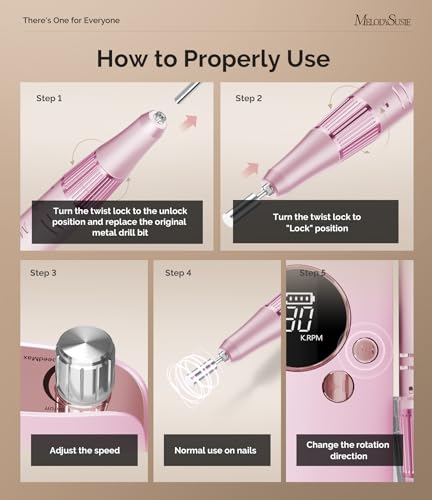 Image of MelodySusie Entry-Level Clip-On Rechargeable Nail Drill, SC320F 30000RPM E-File with Pastel & Colorful Design for Manicure Shaping & Gel Removal, Ideal for Training, Nail Art Practice & Home Use