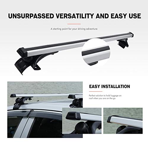 AUXMART Universal Roof Rack Adjustable 48" Cross Bars Aluminum Cargo Carrier Rooftop Crossbars Fit for Most Vehicle Wagon Car Without Roof Side Rail (1 Pair), 150LBS /68KG Capacity