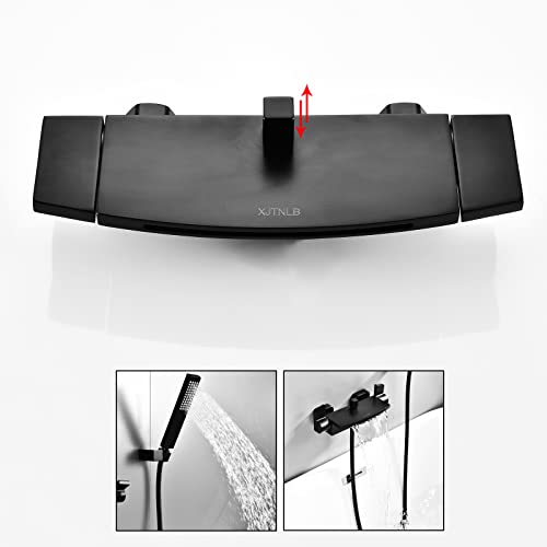 Robinet de baignoire cascade noire avec douchette murale et double commande