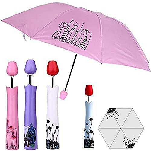 Big BazarRose Umbrella Lightweight Waterproof UV Protection Mini Folding Creative Rose Flower Case Canvas Plastic Umbrella with Waterproof and Compact Bottle for Monsoon and Summer, Multi, 499 g