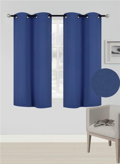 Short Grommet Panel Insulated Thermal 100% Blackout Window Curtain Tier Drape 28" Wide x 54" Long (2, K54 Navy Blue)