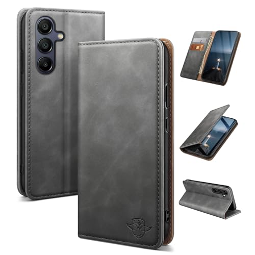 Étui en cuir pour Samsung S23 FE gris avec rabat magnétique et fentes pour cartes