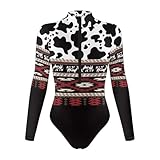 Pwnixequ Cow Print Aztec Leotard for Women Sexy One Piece Zip Front Tops Bodysuits Comfortable Stretchy Bodysuits for Date