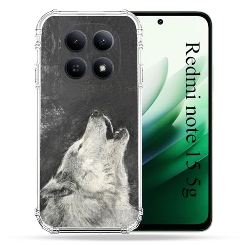 Coque Redmi Note 15 5G antichoc avec motif loup hurlant noir