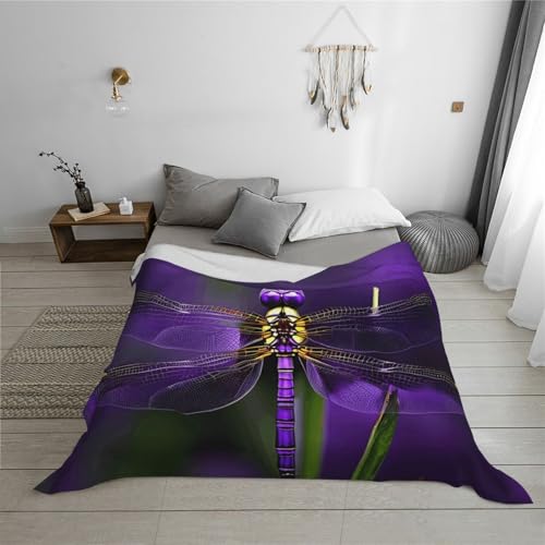 Couverture flanelle libellule violette plaid lit canapé toutes saisons - 6