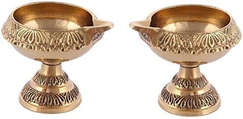 phareLamp Presents Brass Kuber Deepak On Stand Diya Oil Lamp for Puja Home Decor (Golden, Height 6 cm) (Pack of 2) #A101