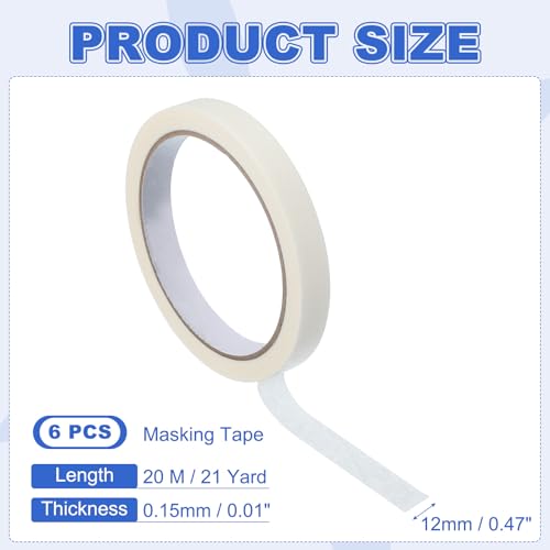 Image of MECCANIXITY Masking Tape 0.5 Inch x 21 Yard Painters Tape Adhesive Paint Tapes for DIY Crafts Arts Wall Painting Labeling Car Home Office Decoration, White, Pack of 6