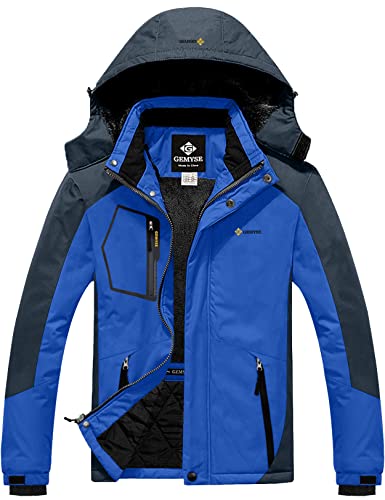 GEMYSE Homme Veste de Ski Imperméable de Montagne Manteau d'hiver Extérieur en Polaire Coupe-Vent avec Capuche(Bleu Gris,M) Cover