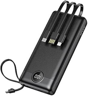 VRURC 20000mAh Power Bank with Built in Cables,Fast Charging 20W PD 18W QC 3.0 Quick Charge USB C Battery Pack Portable Charger with 5 Outputs & 2 Inputs Compatible with Smart phones