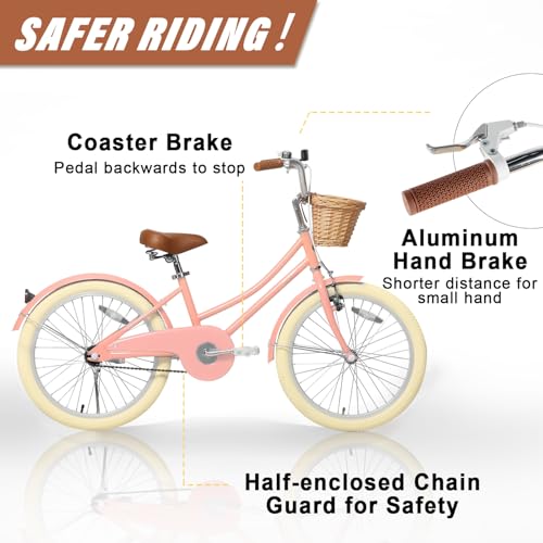 Image of Glerc Little Molly 12-20 Inch Kids Retro Cruiser Bike for 2-13 Year Old with Wicker Basket & Training Wheels /Kickstand, Multiple Colors