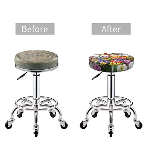Nercamn Bar Round Stool Covers Farm Flower Parrot, Stool Slipcover Chair Cushion, Washable Elastic Chair Cushion Seat Slipcover With Non-Slip Backing & Elastic Band For Home Hotel Spa 12" #TOP4