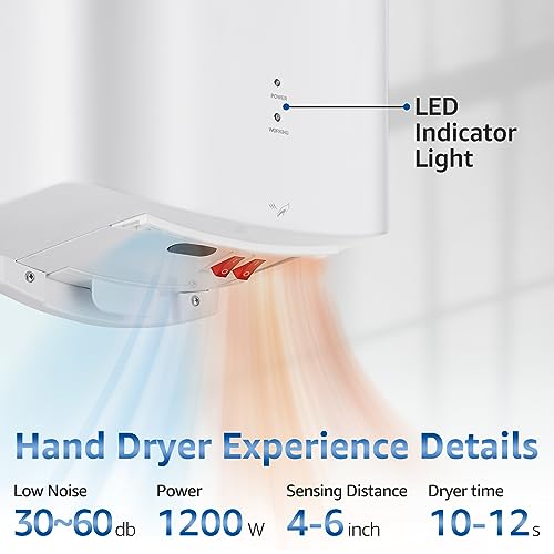modunful Kompakter Händetrockner Elektrischer, Automatisch Händetrockner Wandmontage, Hochgeschwindigkeits Handtrockner für Toilette Bad 1200W Weiß