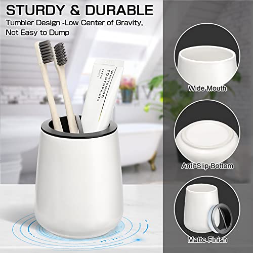 Gmiting White Toothbrush Holder, 2 Pack Ceramic Tooth Brushing Holders Set For Bathroom, Modern Electric Tooth Brush And Toothpaste Cup Holder With 2 Plastic Dividers, Makeup Brush Cups, Pen Holder #TOP5